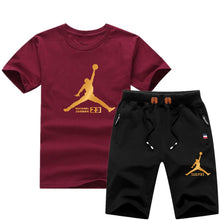 Load image into Gallery viewer, Jordan Baskılı Erkek Spor Tshirt Set-Kırmızı ve Siyah